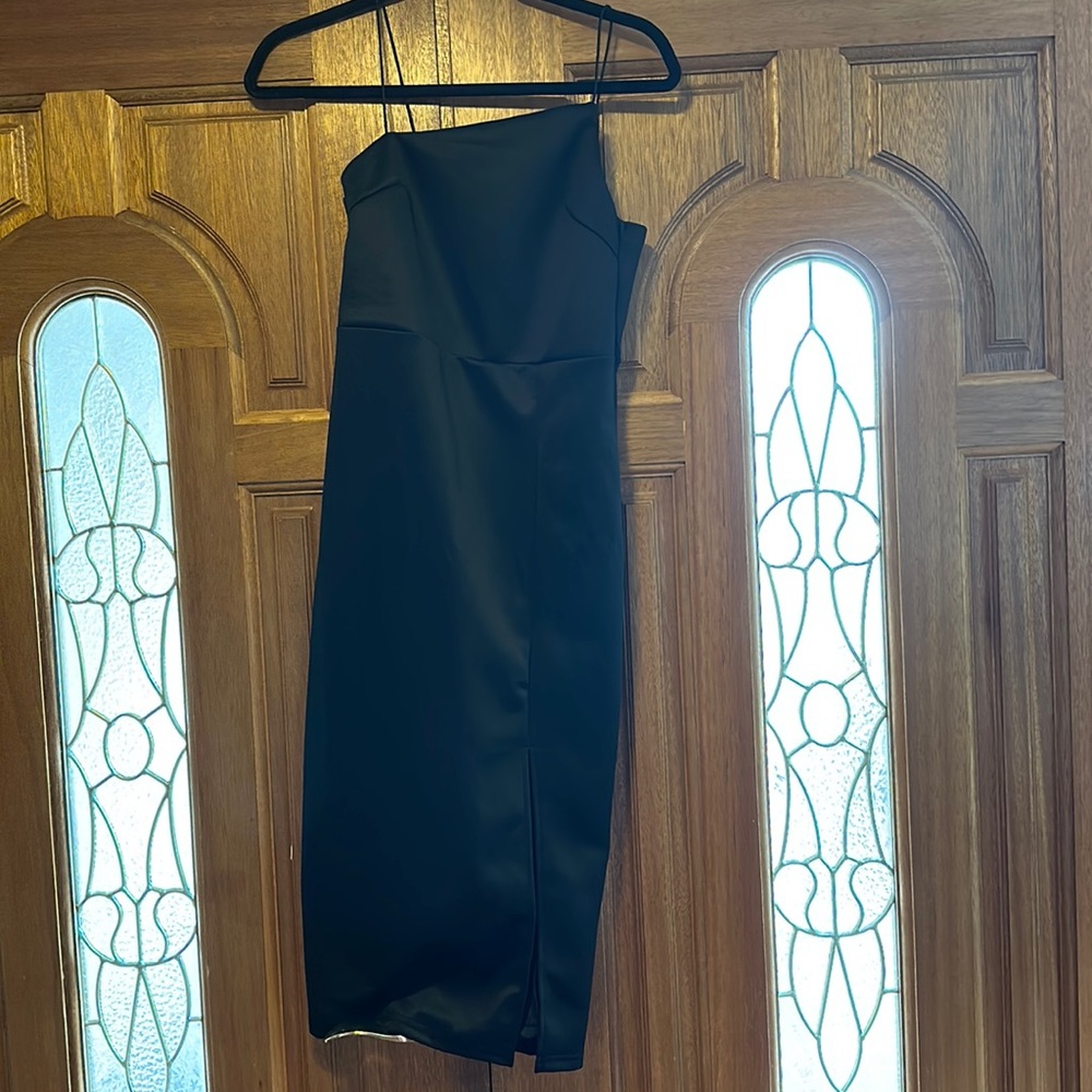 Black formal satin dress